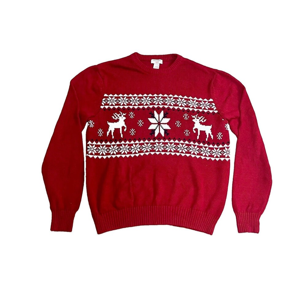 Dockers Men’s Sweater Pullover M Cotton Knit Reindeer Snowflake ChristmasHoliday